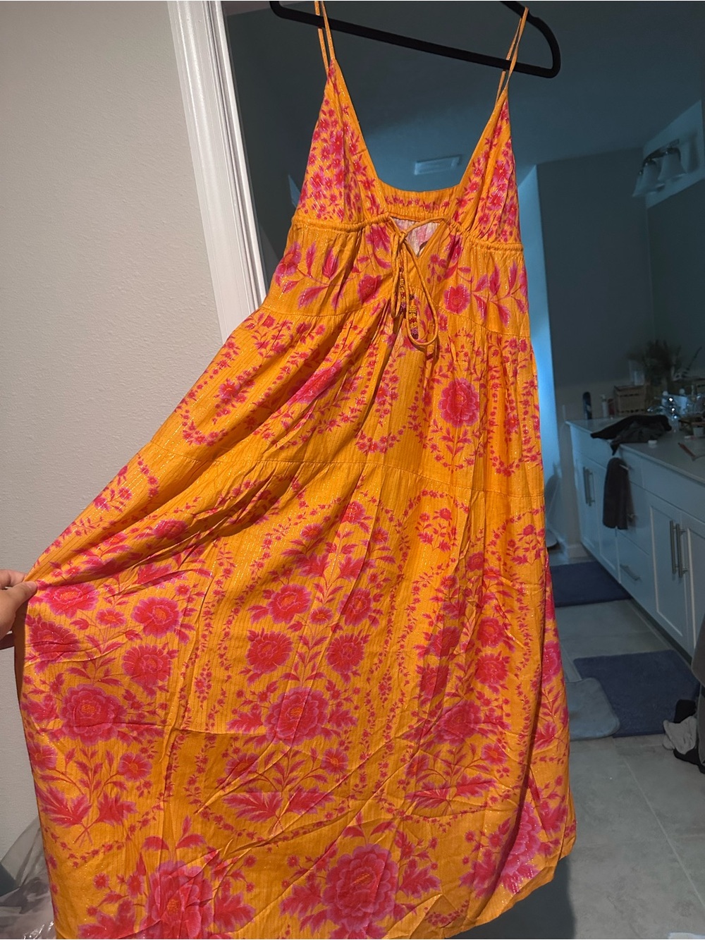 FARM Rio Orange Maxi Dress with Pink Floral Print - Picture 6 of 6